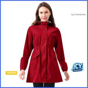Waterproof Polyester Rain Jacket with Hood for Outdoor Hiking Cycling